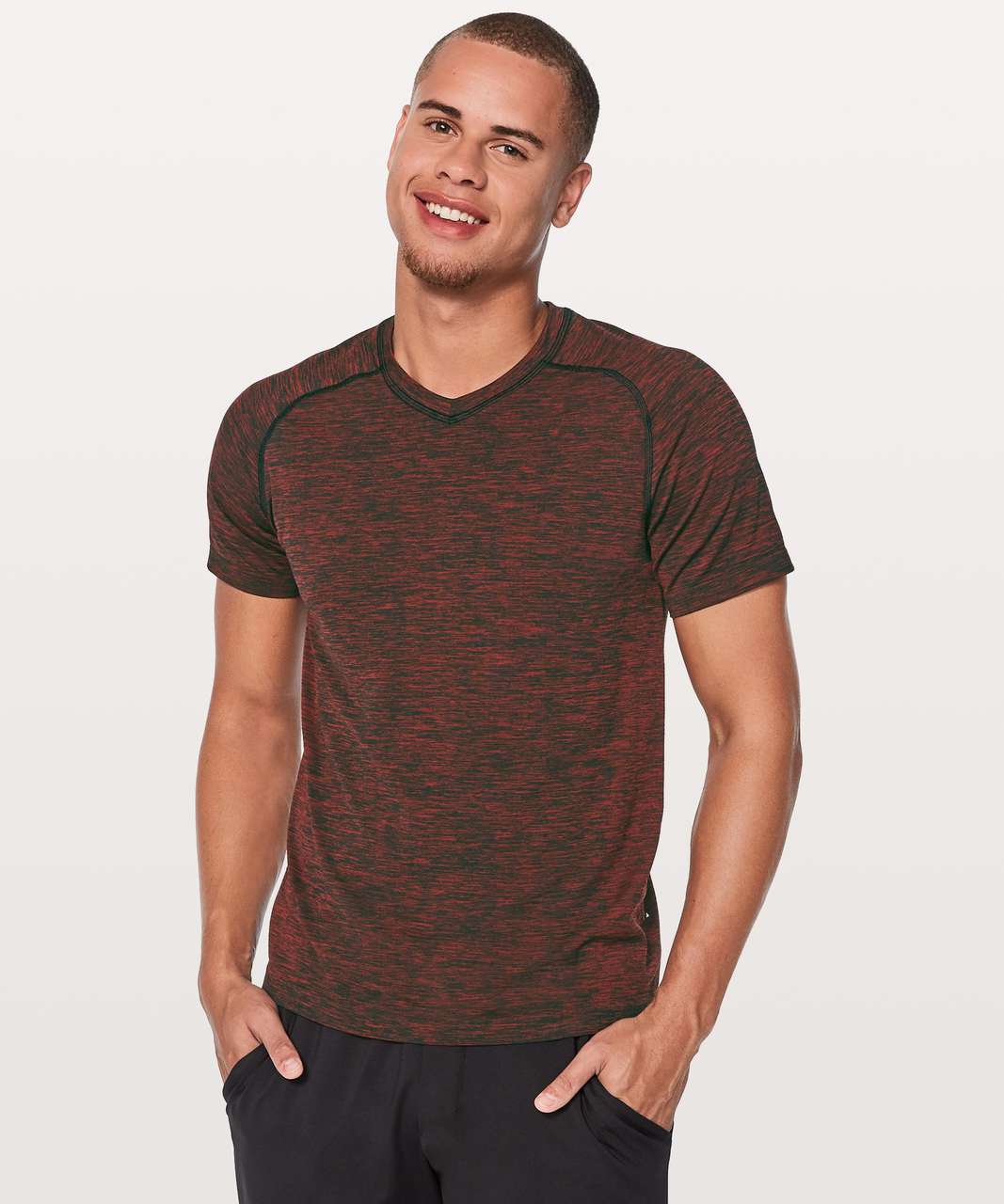 Lululemon Metal Vent Tech Short Sleeve V - Oxblood / Black