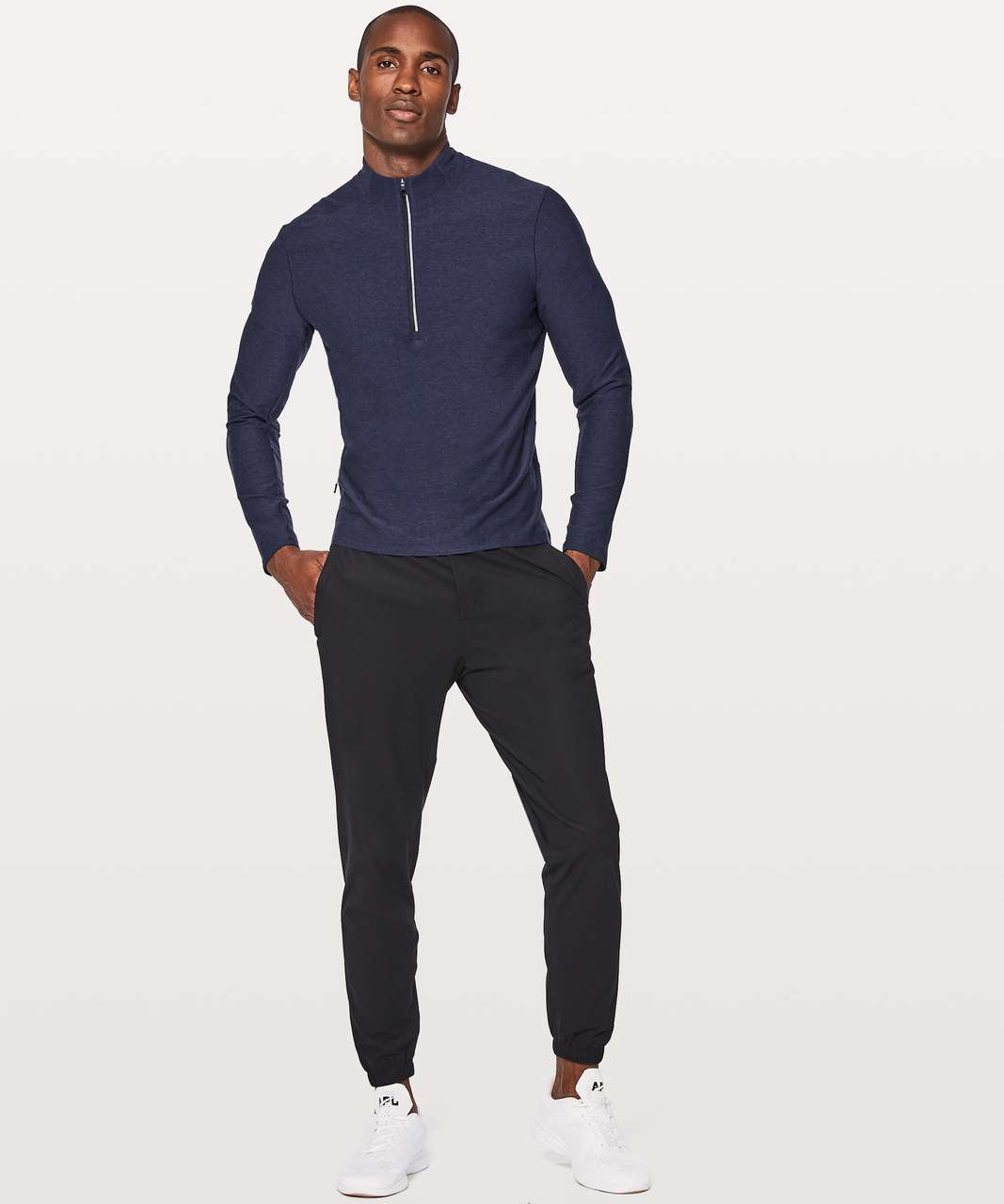 Lululemon Surge Warm 1/2 Zip - Heathered Hero Blue / Black - lulu fanatics