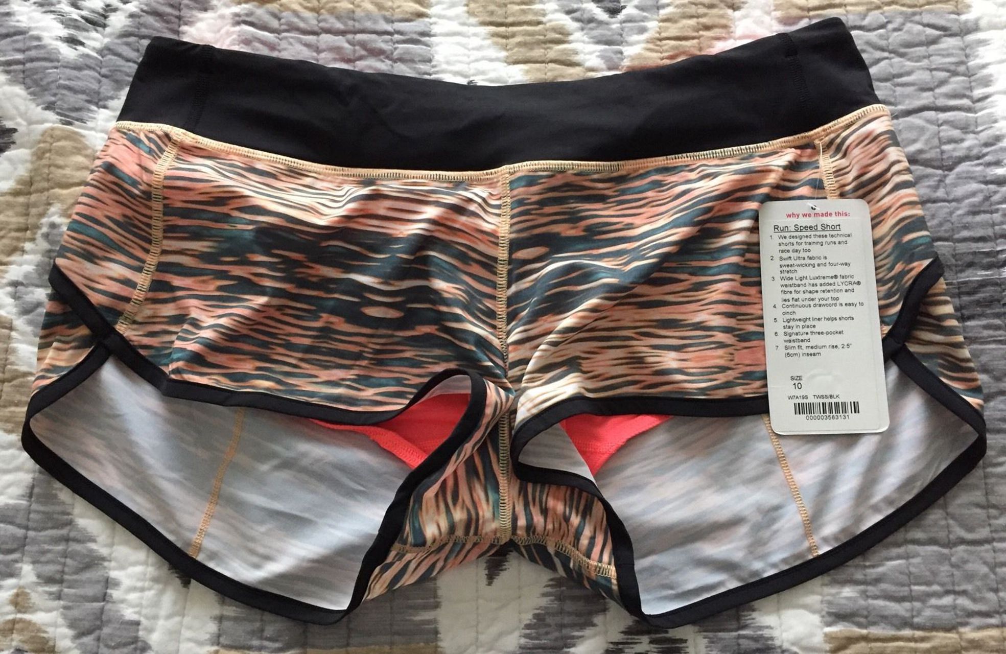 Lululemon Run:  Speed Short *4-way Stretch - Tiger Water Multi / Black