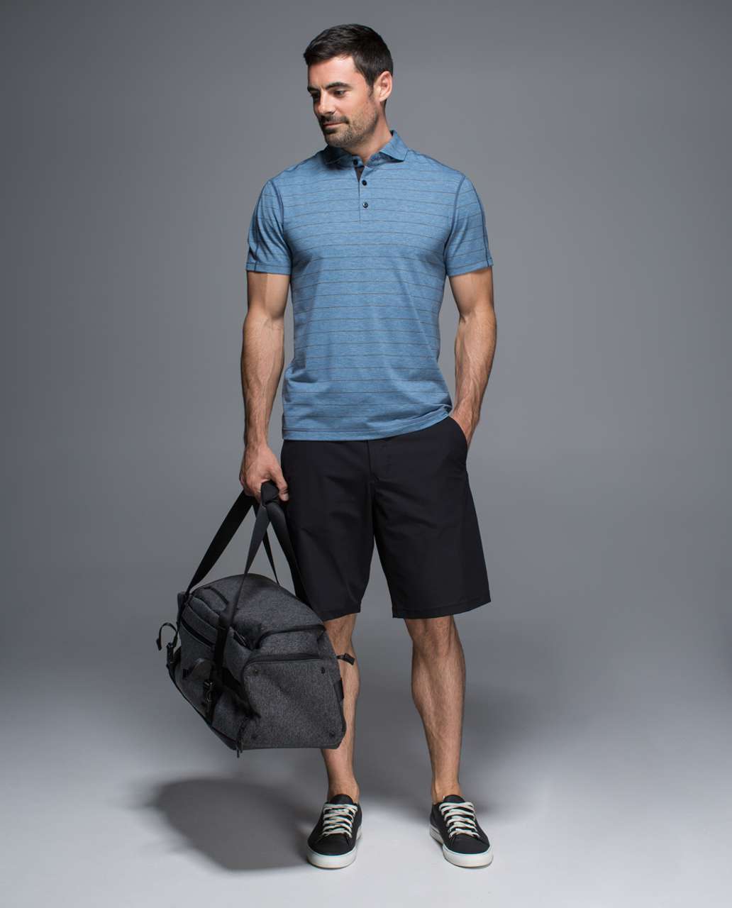 Lululemon Evolution Polo - Lookout Stripe Heathered Hawk Blue Heathered Black