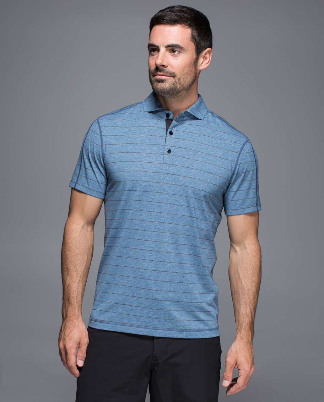 Lululemon Evolution Polo - Lookout Stripe Heathered Hawk Blue Heathered Black