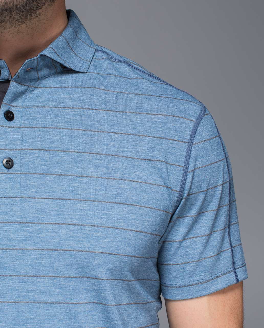 Lululemon Evolution Polo - Lookout Stripe Heathered Hawk Blue Heathered Black