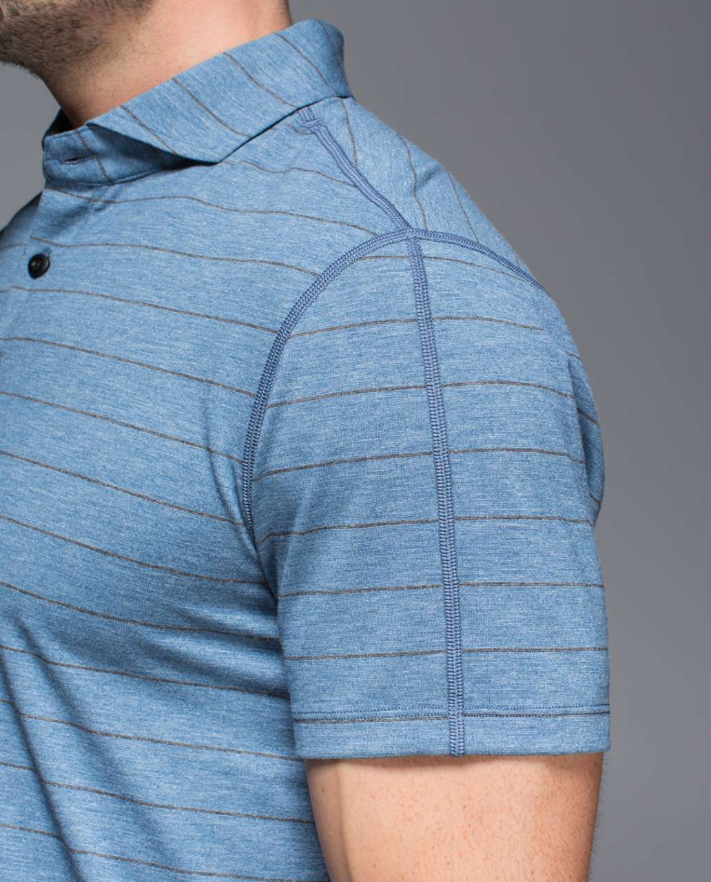 Lululemon Evolution Polo - Lookout Stripe Heathered Hawk Blue Heathered Black