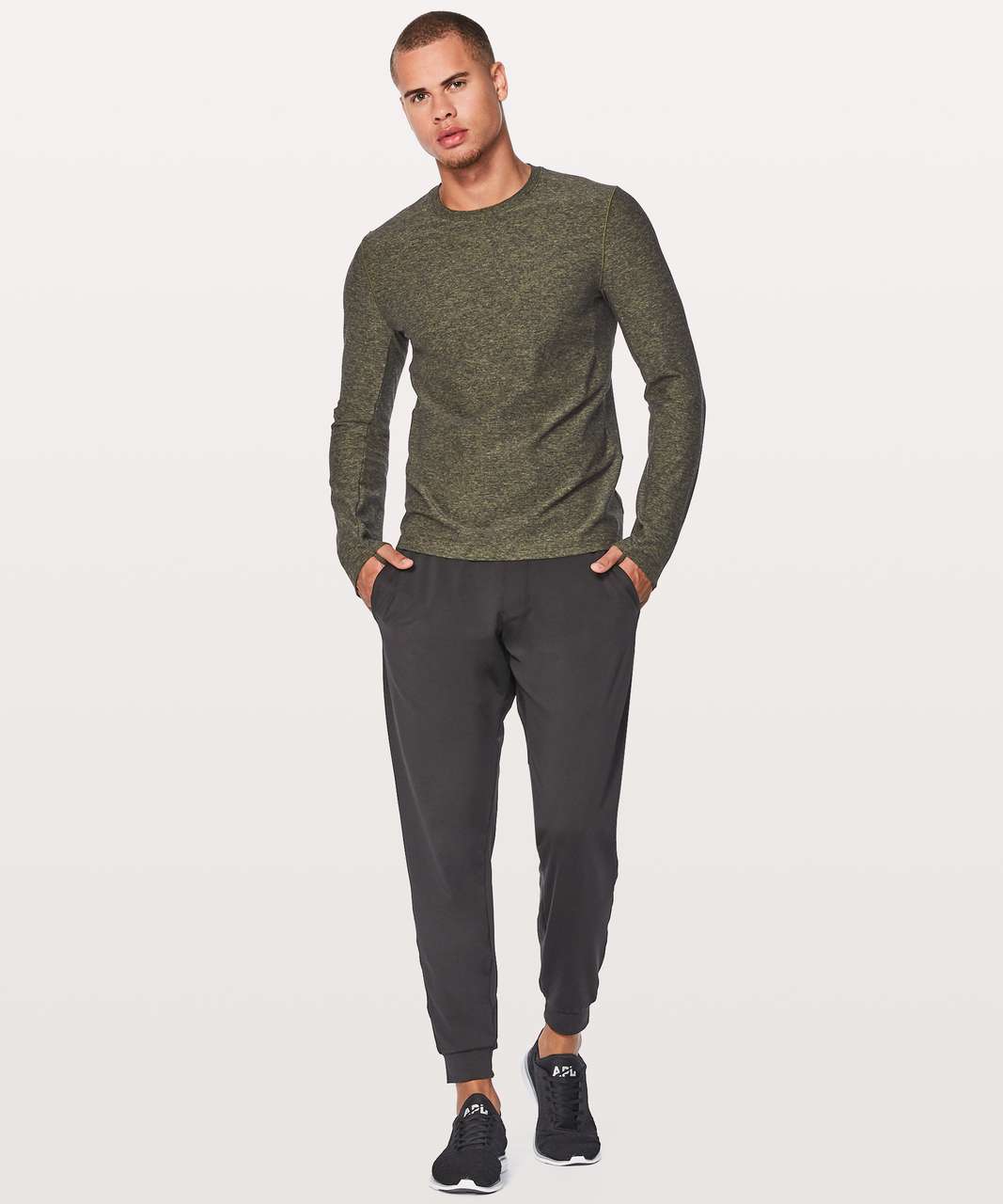 Lululemon Surge Warm Long Sleeve - Heathered Utilitarian / Black