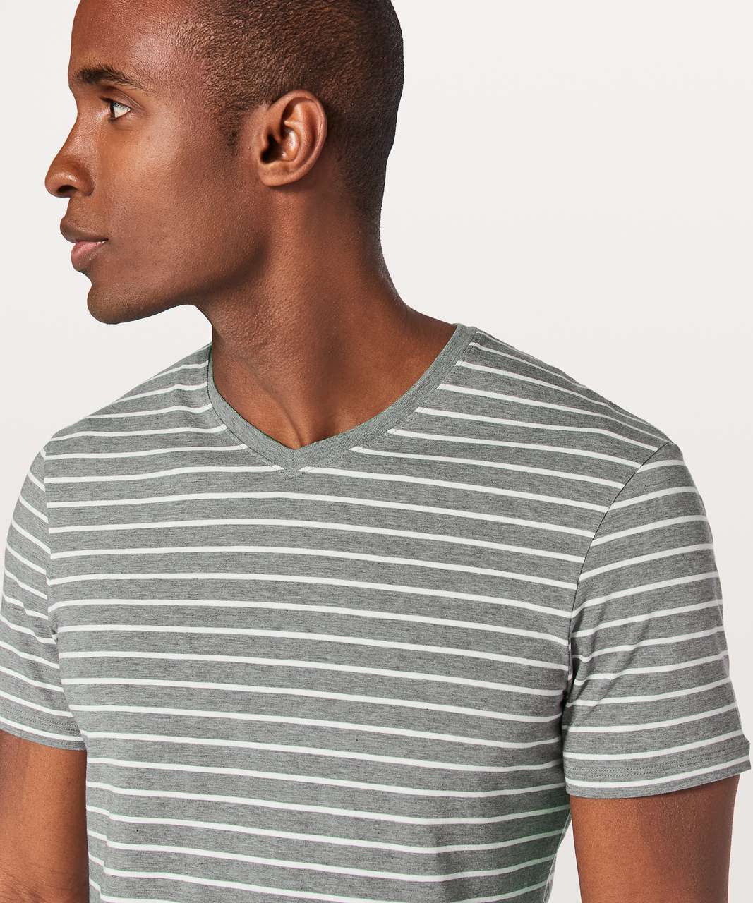 Lululemon 5 Year Basic V Updated Fit - Quiet Stripe Heathered Medium Grey White