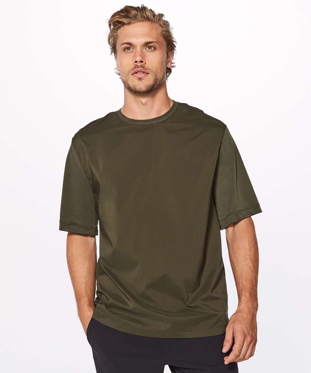 Discount Lululemon Short Sleeve Tops Promotions - Dark Olive Mens