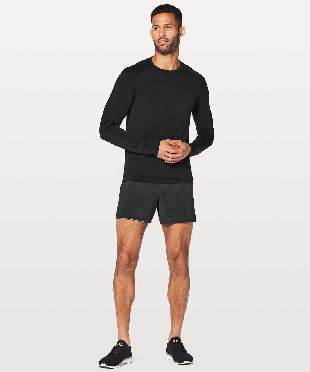 Lululemon Surge Short *Linerless 5" - Grid Lines Deep Coal Black