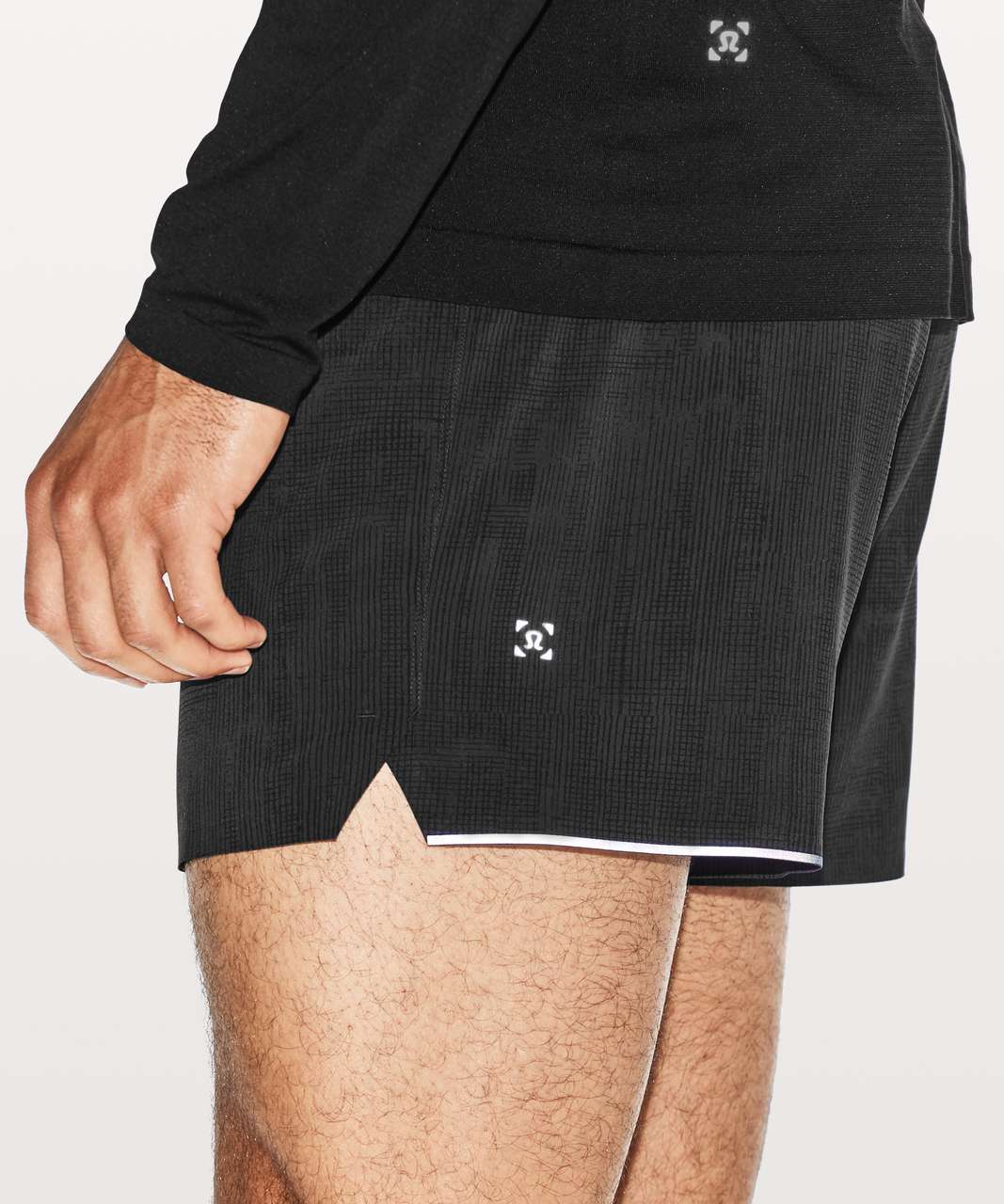 Lululemon Surge Short *Linerless 5" - Grid Lines Deep Coal Black