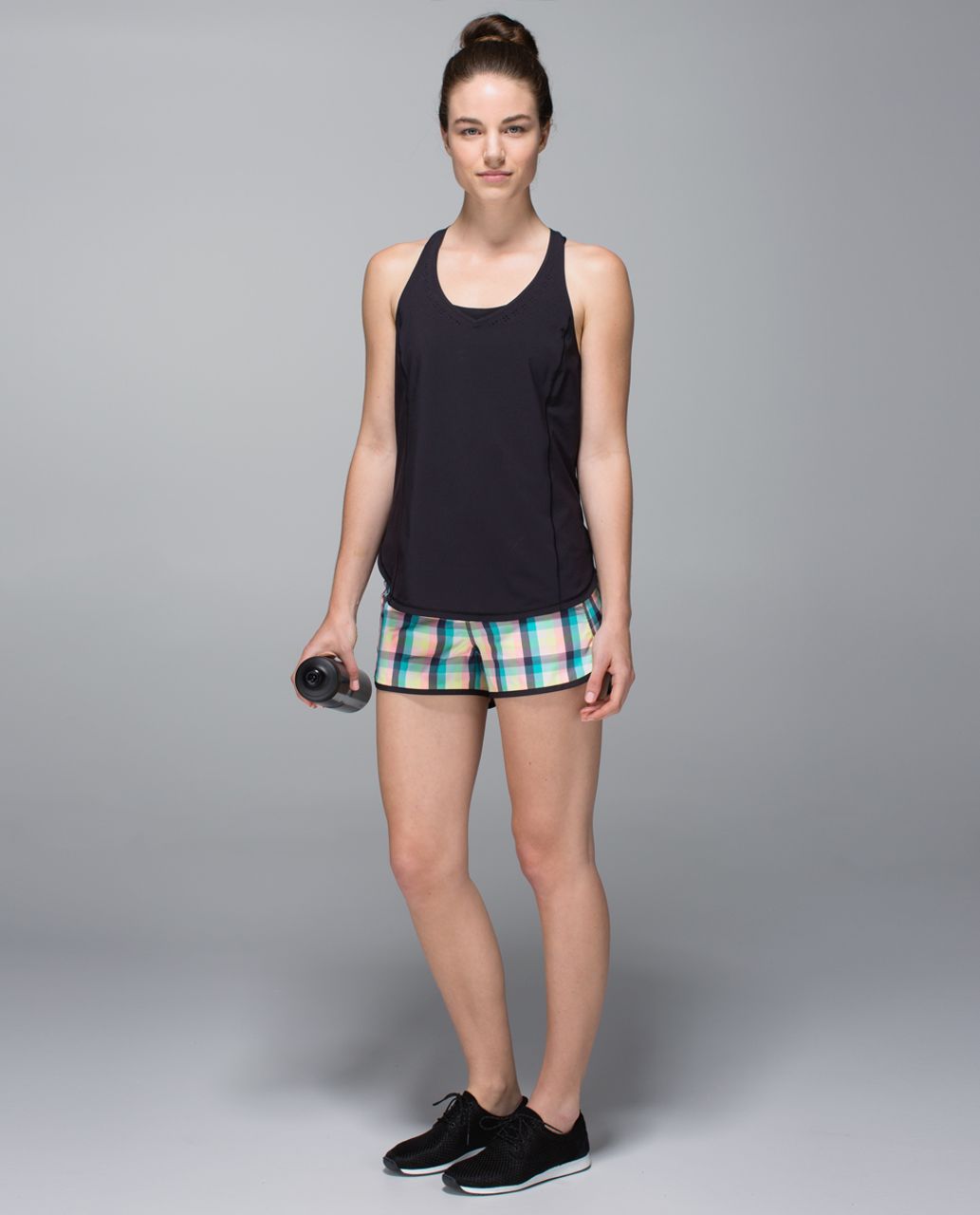 Lululemon Run:  Speed Short *2-way Stretch - Wee Wheezy Check Bleached Coral Cadet Blue / Black