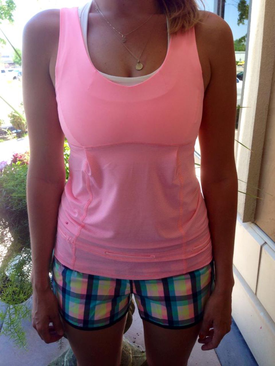 Lululemon Run:  Speed Short *2-way Stretch - Wee Wheezy Check Bleached Coral Cadet Blue / Black