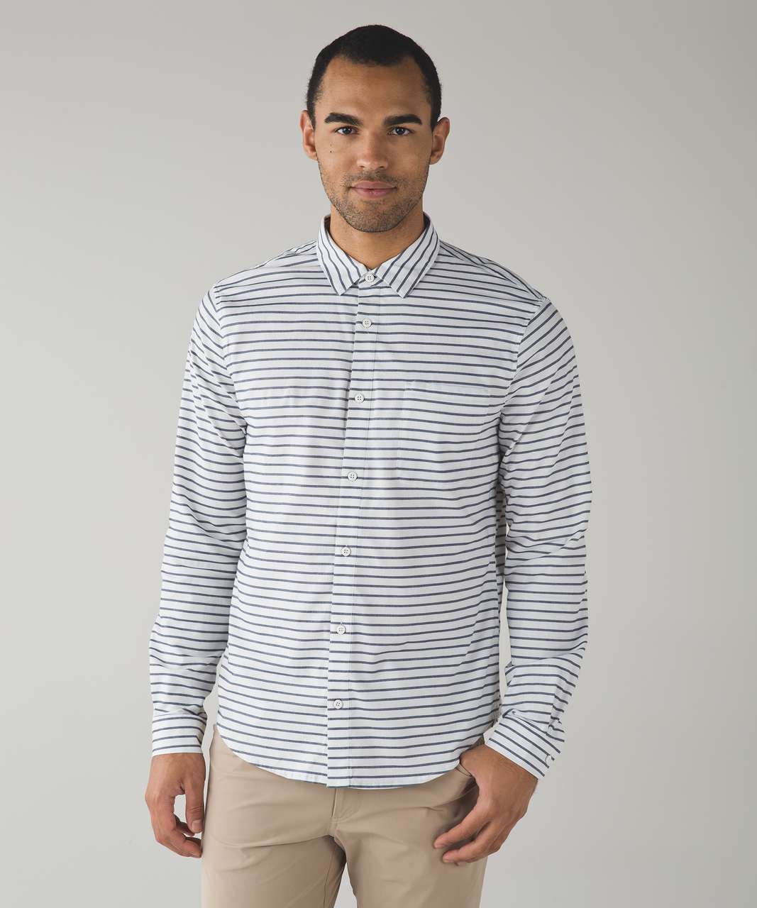 Lululemon Commission Long Sleeve Buttondown Qwick Oxford - Raven Stripe Deep Navy White