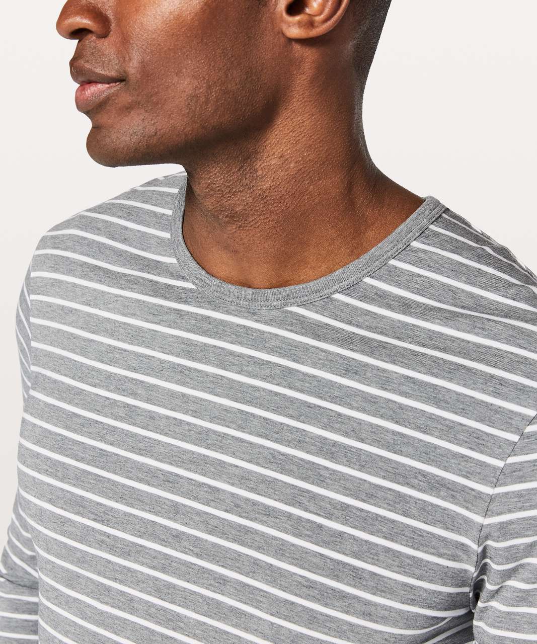 Lululemon 5 Year Basic Long Sleeve - Quiet Stripe Heathered Medium Grey White