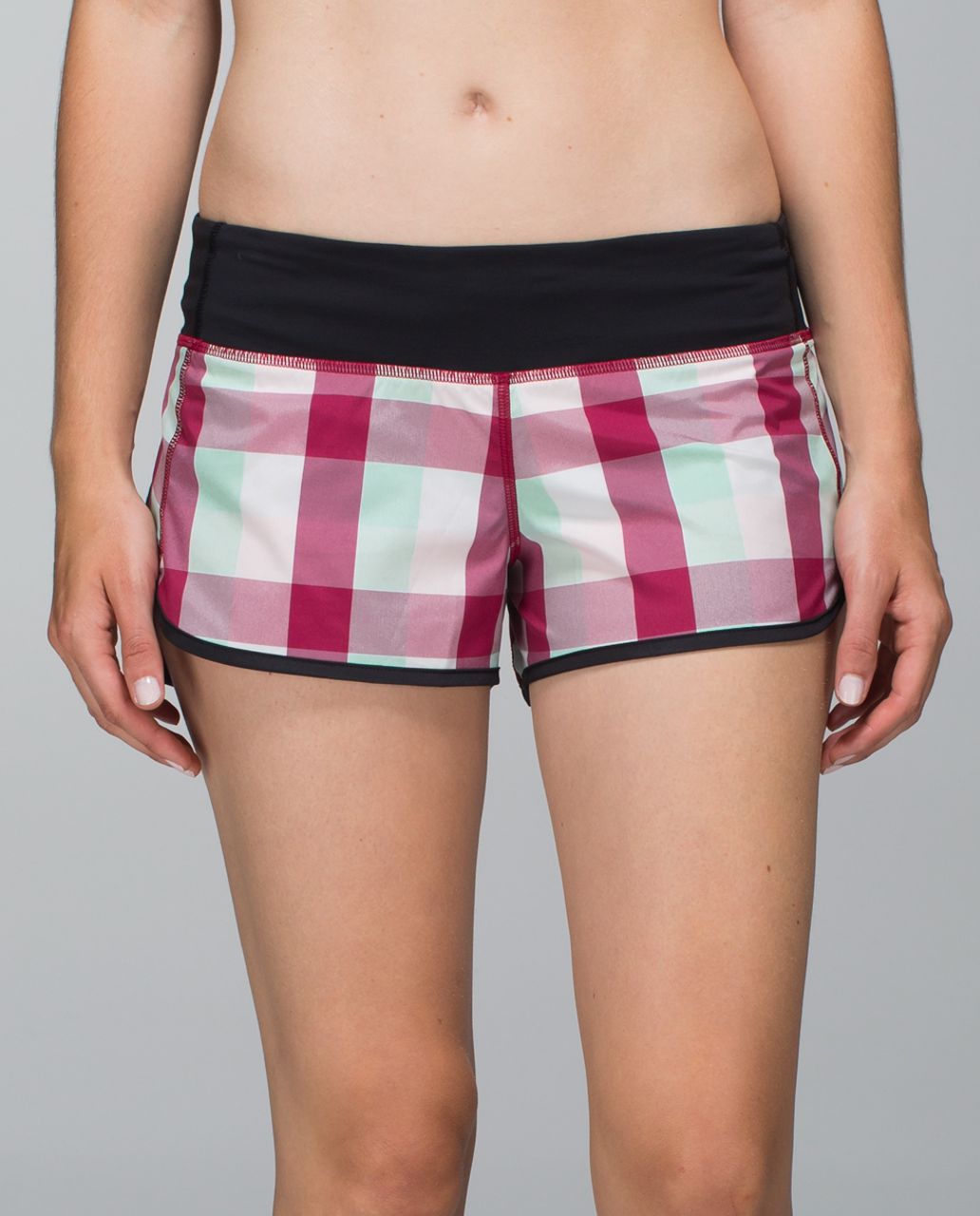 Lululemon Run:  Speed Short *2-way Stretch - Yama Check Bumble Berry Toothpaste / Black