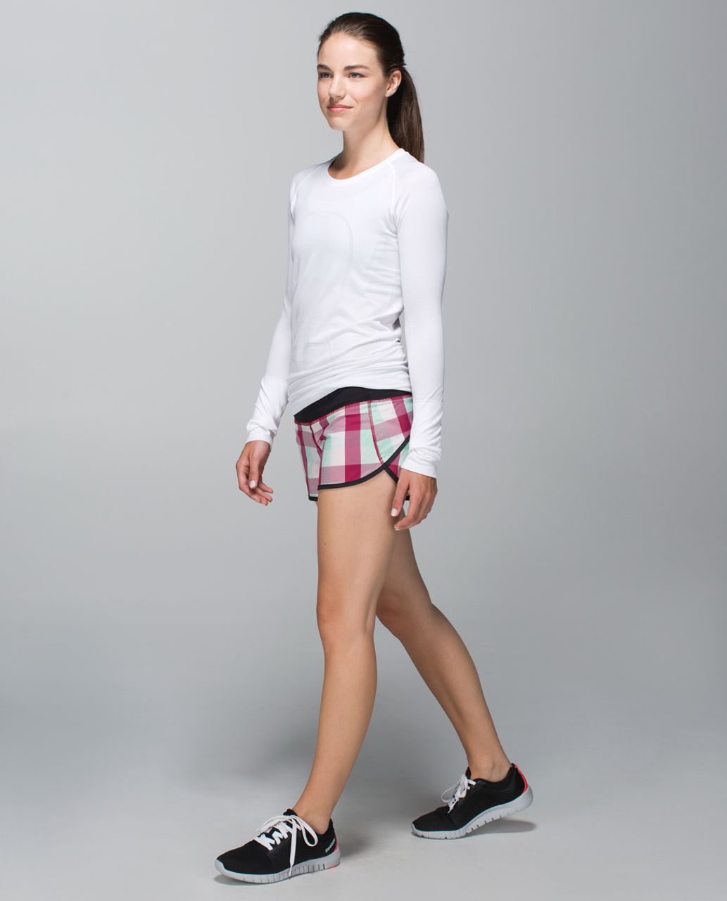 Lululemon Run:  Speed Short *2-way Stretch - Yama Check Bumble Berry Toothpaste / Black