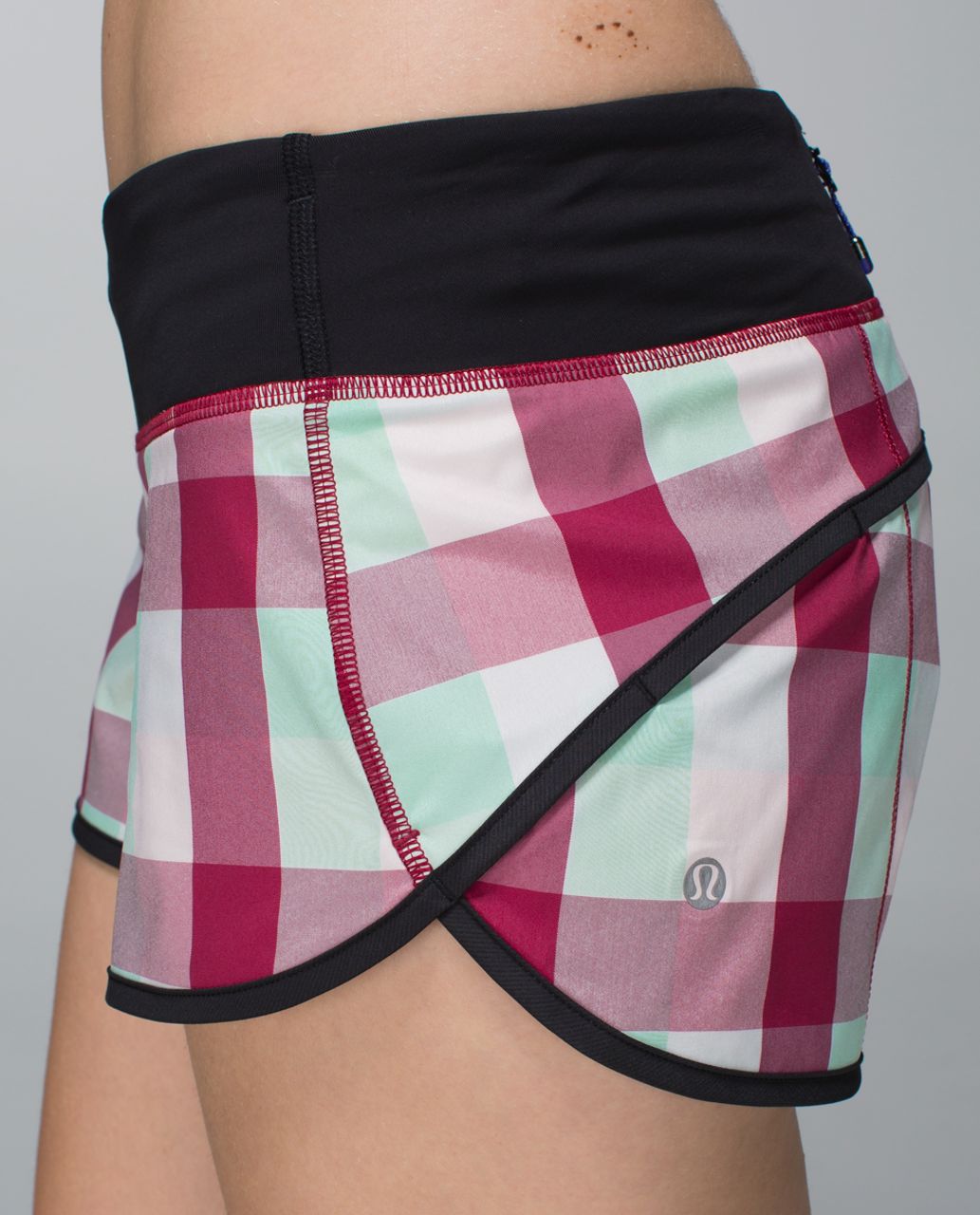 Lululemon Run:  Speed Short *2-way Stretch - Yama Check Bumble Berry Toothpaste / Black