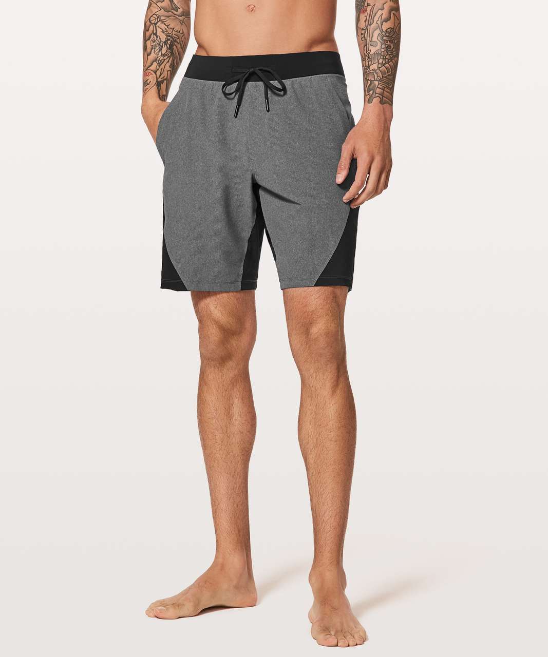 Lululemon Namaste At The Beach Shorts Men M Medium Gray Black Inner Tights  Liner