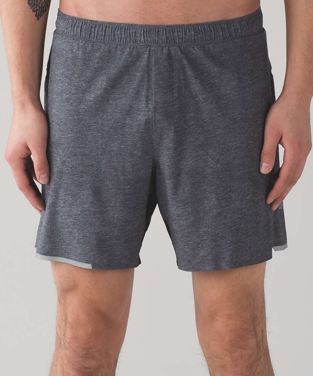 Lululemon Surge Short *Linerless 7 - Heathered Texture Printed Greyt Deep  Coal - lulu fanatics