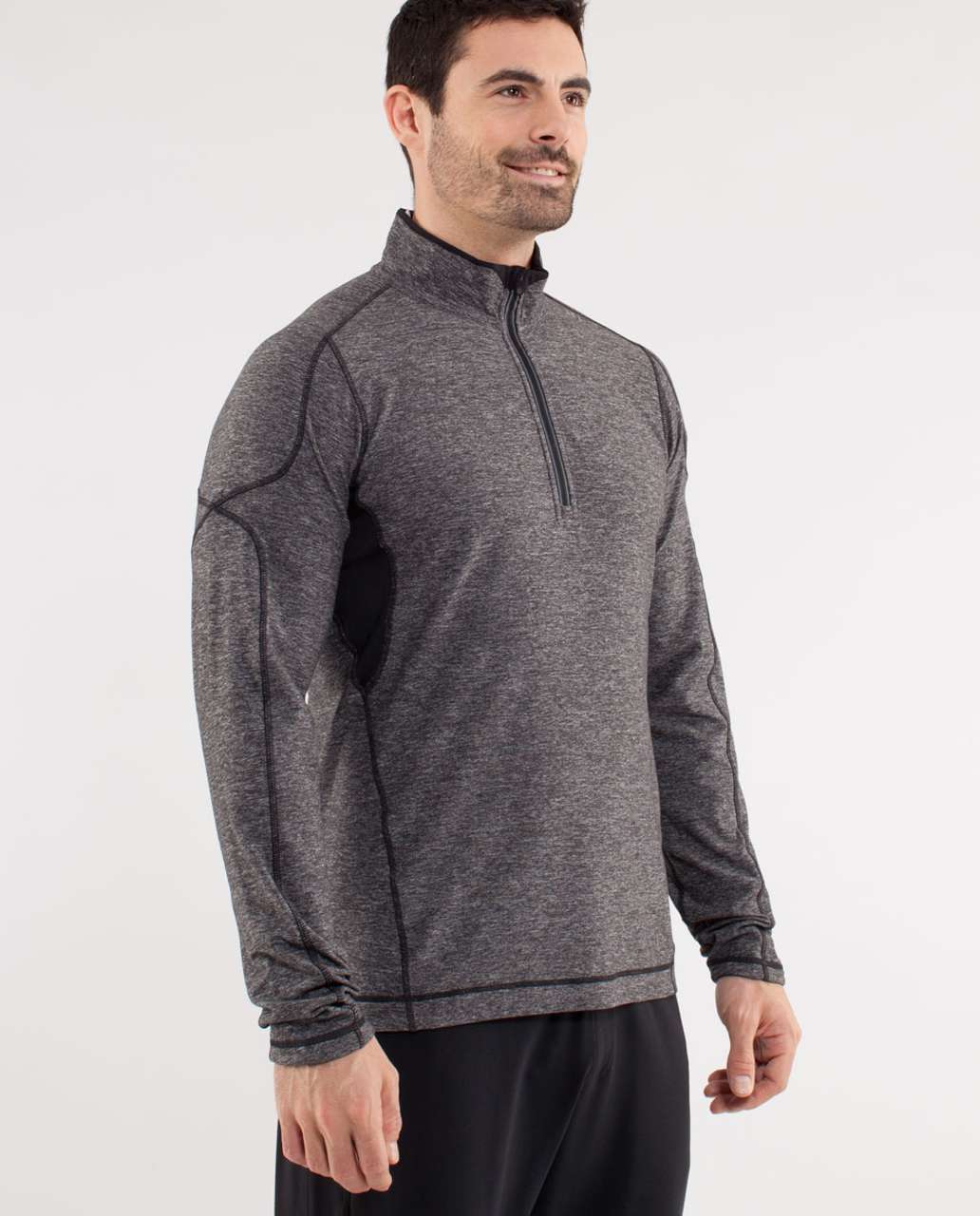 LARGE Lululemon Mens Quarter 1/4 Zip Pullover Grey Black Multicolor