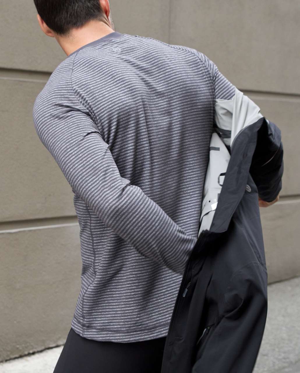 Lululemon Pacific Run Long Sleeve - Dark Slate Heathered Dark Slate Classic Stripe