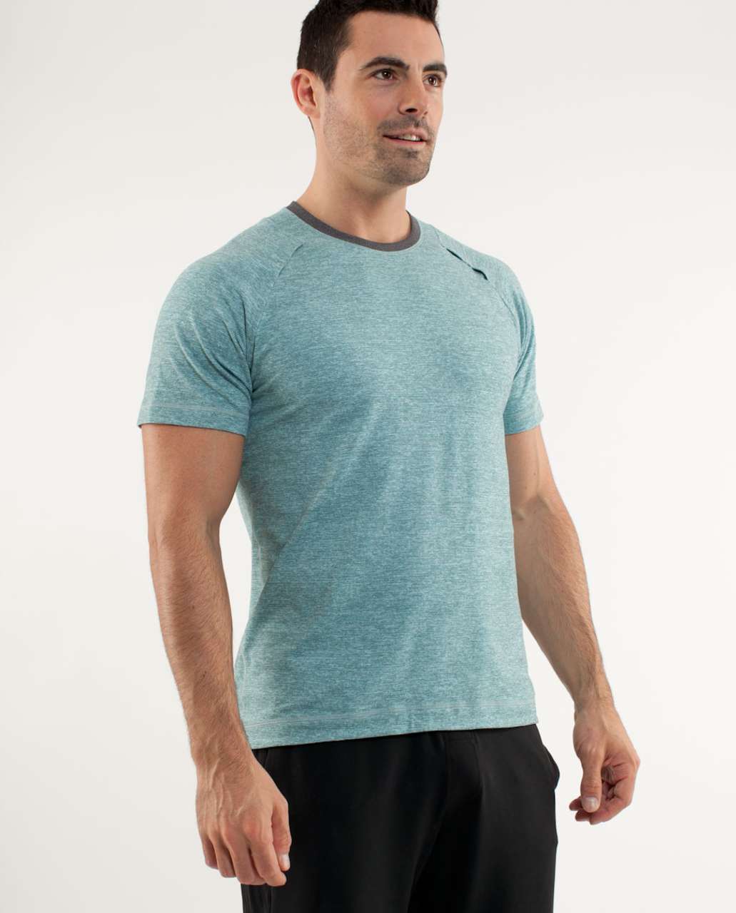 Lululemon Re-Run Short Sleeve - Heathered Dark Slate Baby Blue Wee Stripe