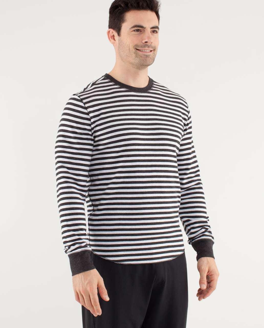 Lululemon Binary Crew - White Heathered Black Super Wide Load Stripe / Heathered Black