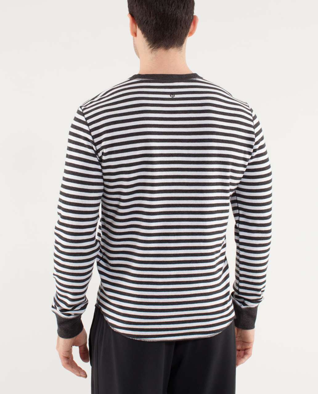 Lululemon Binary Crew - White Heathered Black Super Wide Load Stripe / Heathered Black