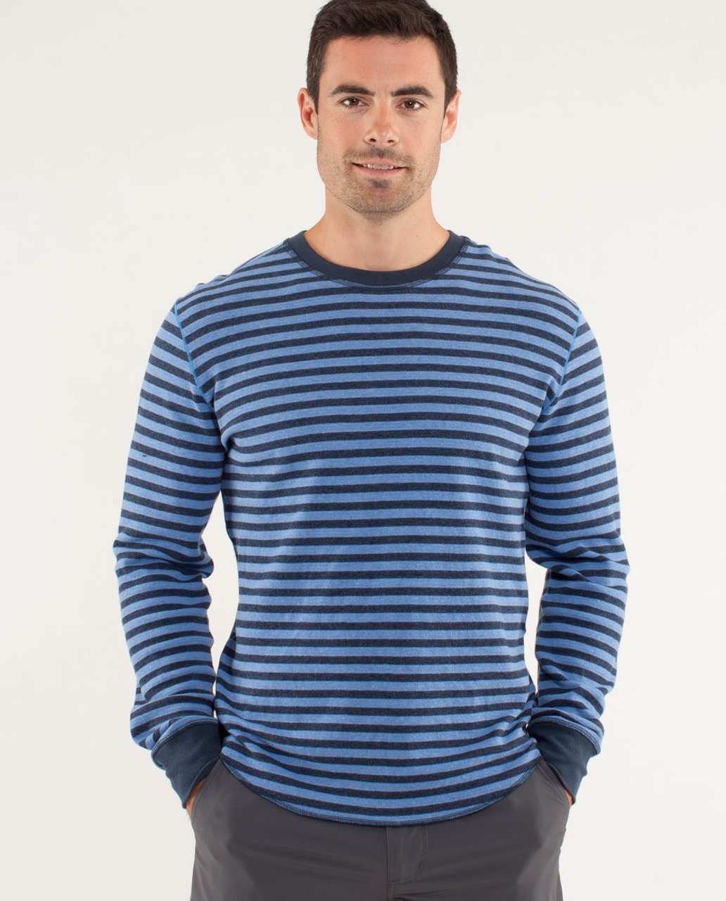 Lululemon Binary Crew - Super Wide Load Stripe - Heathered Black Iris Blue / Heathered Lakemont Blue (reverse To Heather