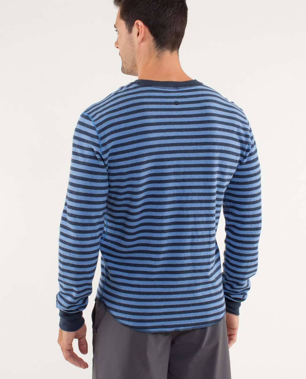 Lululemon Binary Crew - Super Wide Load Stripe - Heathered Black Iris Blue / Heathered Lakemont Blue (reverse To Heather