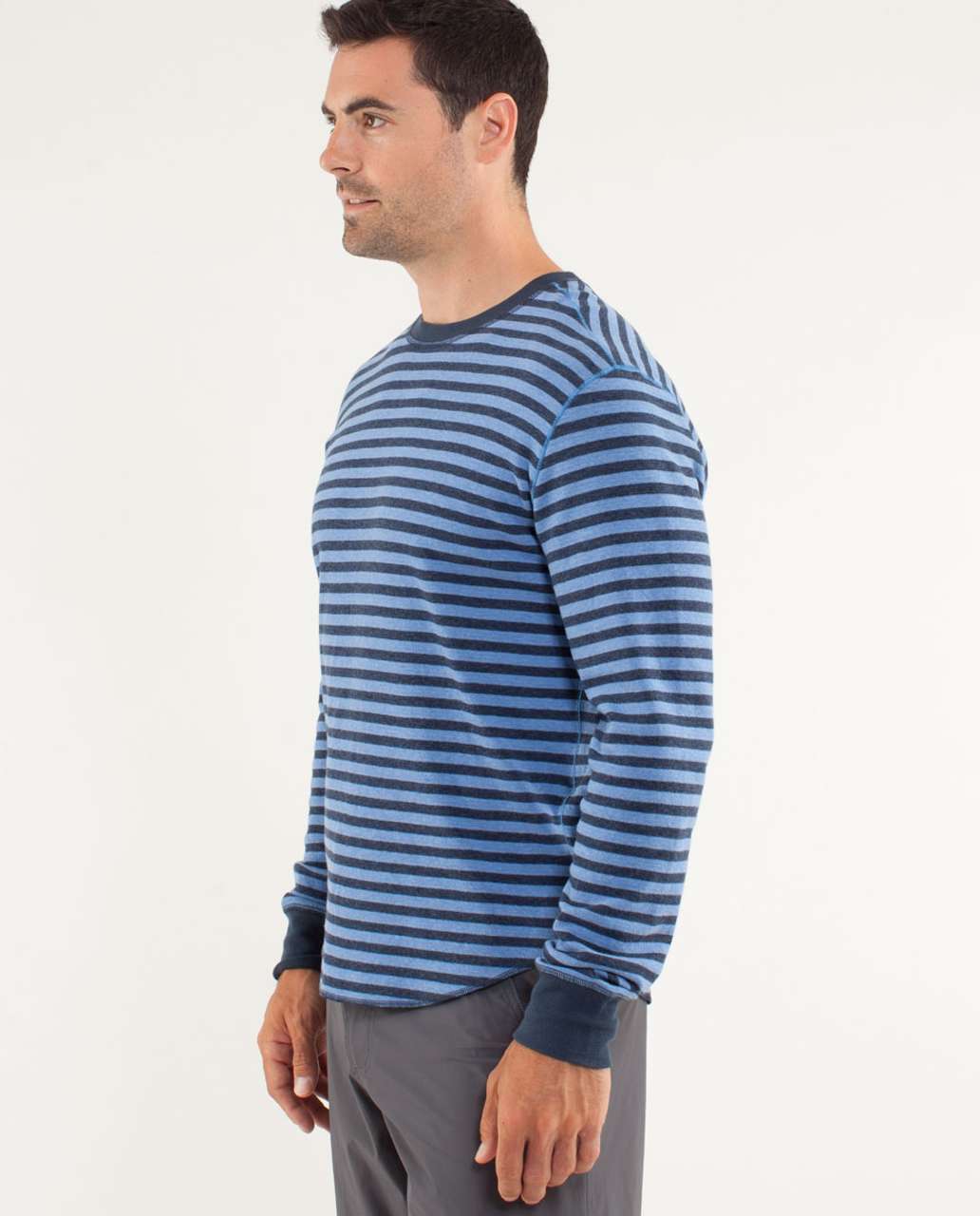 Lululemon Binary Crew - Super Wide Load Stripe - Heathered Black Iris Blue / Heathered Lakemont Blue (reverse To Heather