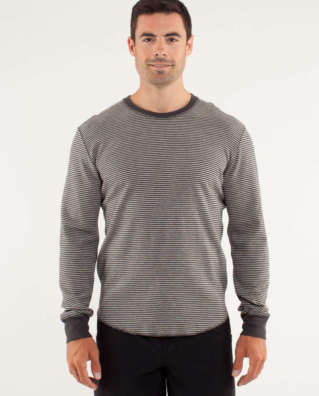 Lululemon Binary Crew - Classic Stripe / Heathered Mojave Tan / Heathered Soot (reverses To Heathered Soot)