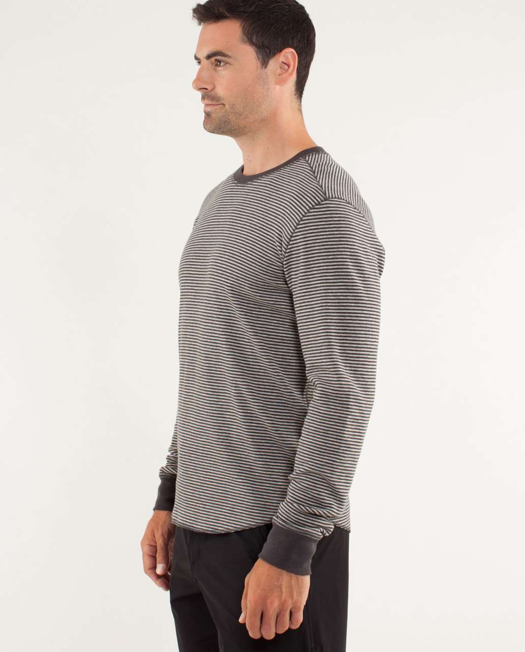 Lululemon Binary Crew - Classic Stripe / Heathered Mojave Tan / Heathered Soot (reverses To Heathered Soot)