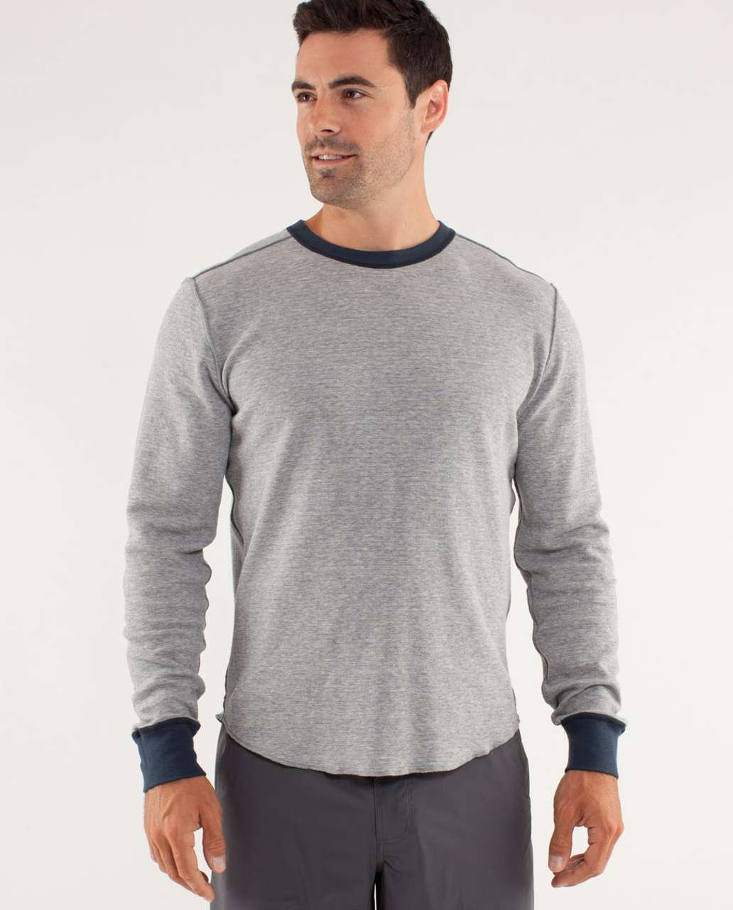 Lululemon Binary Crew - Classic Stripe Heathered Black Iris Blue / Heathered Buff