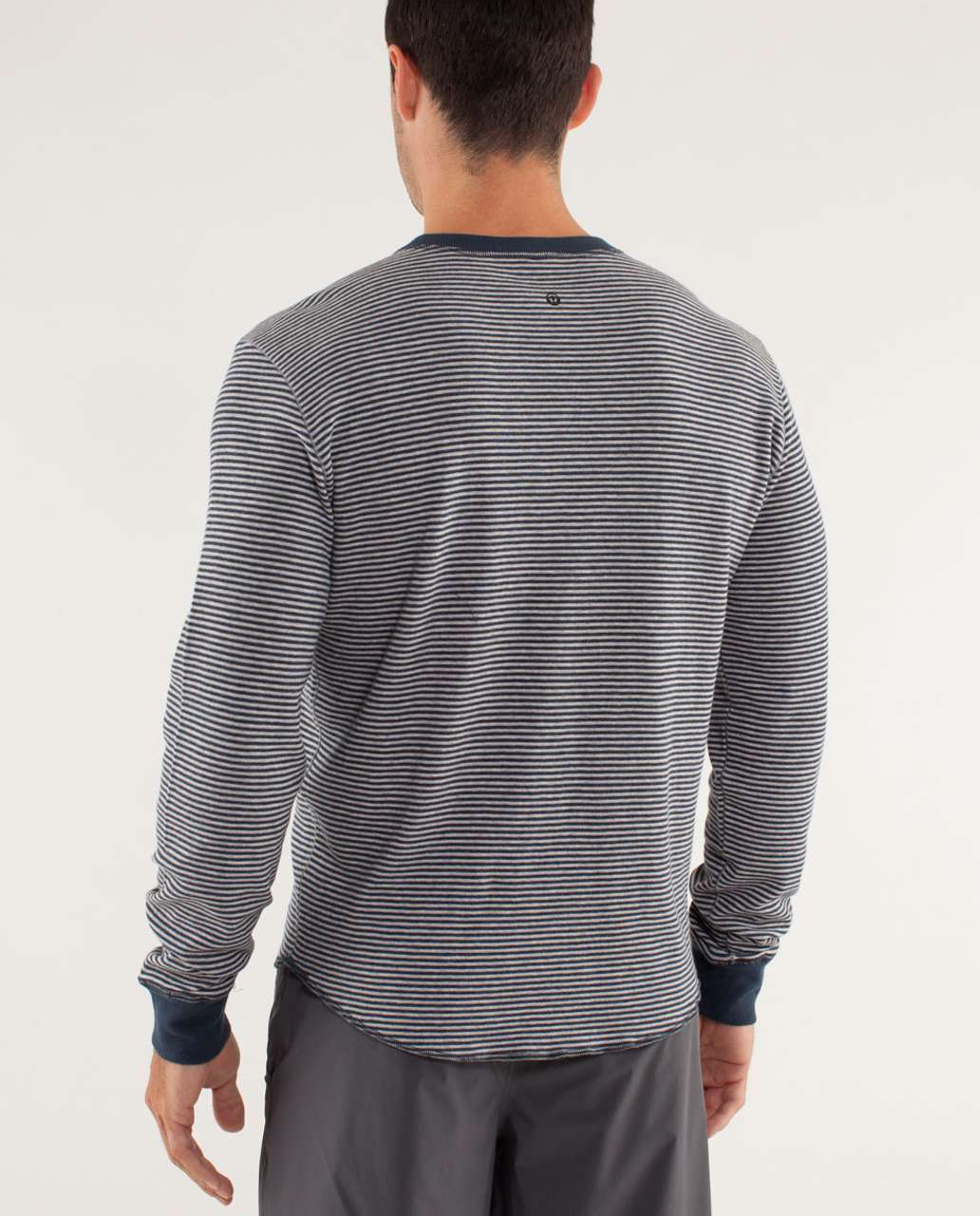 Lululemon Binary Crew - Classic Stripe Heathered Black Iris Blue / Heathered Buff