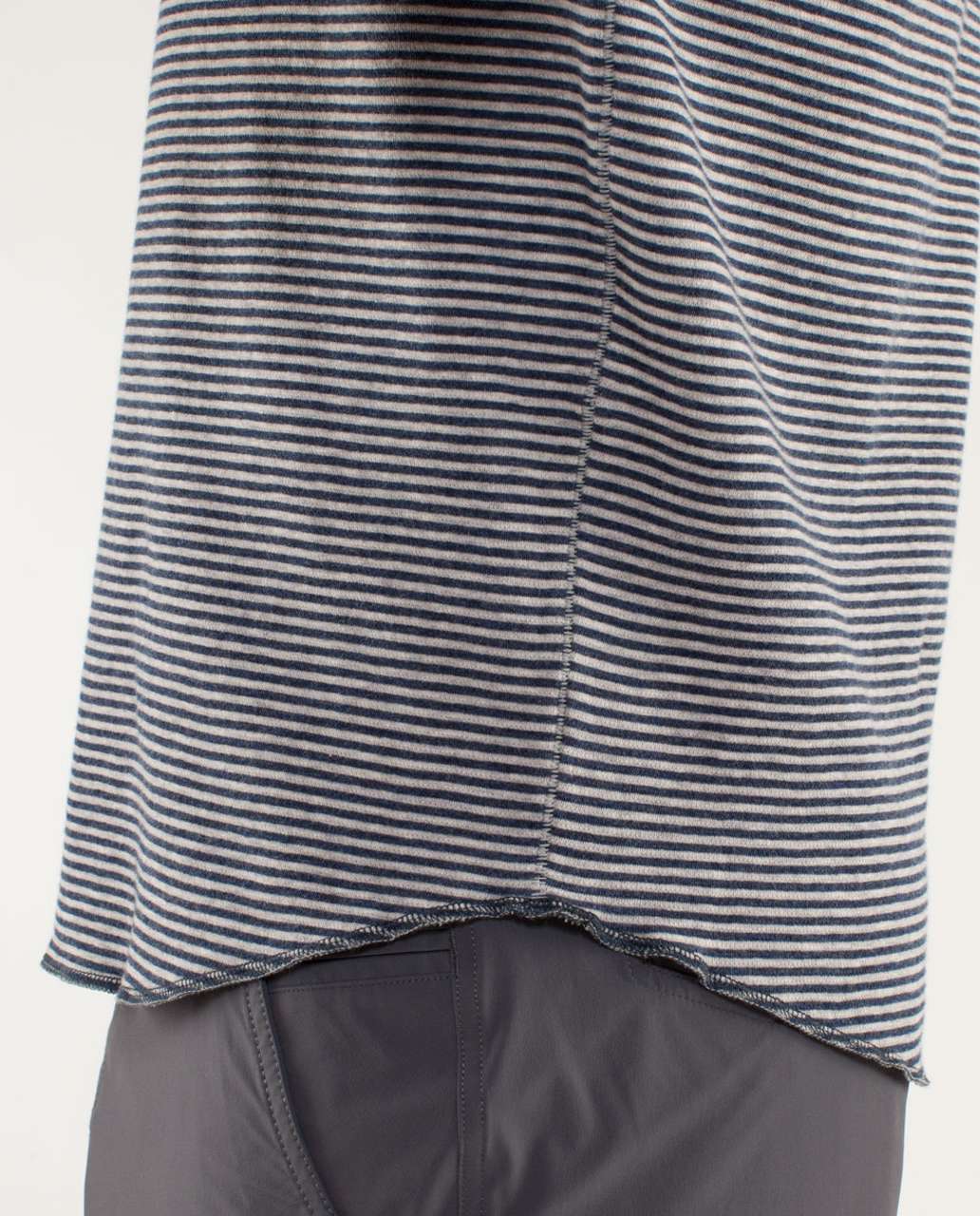 Lululemon Binary Crew - Classic Stripe Heathered Black Iris Blue / Heathered Buff