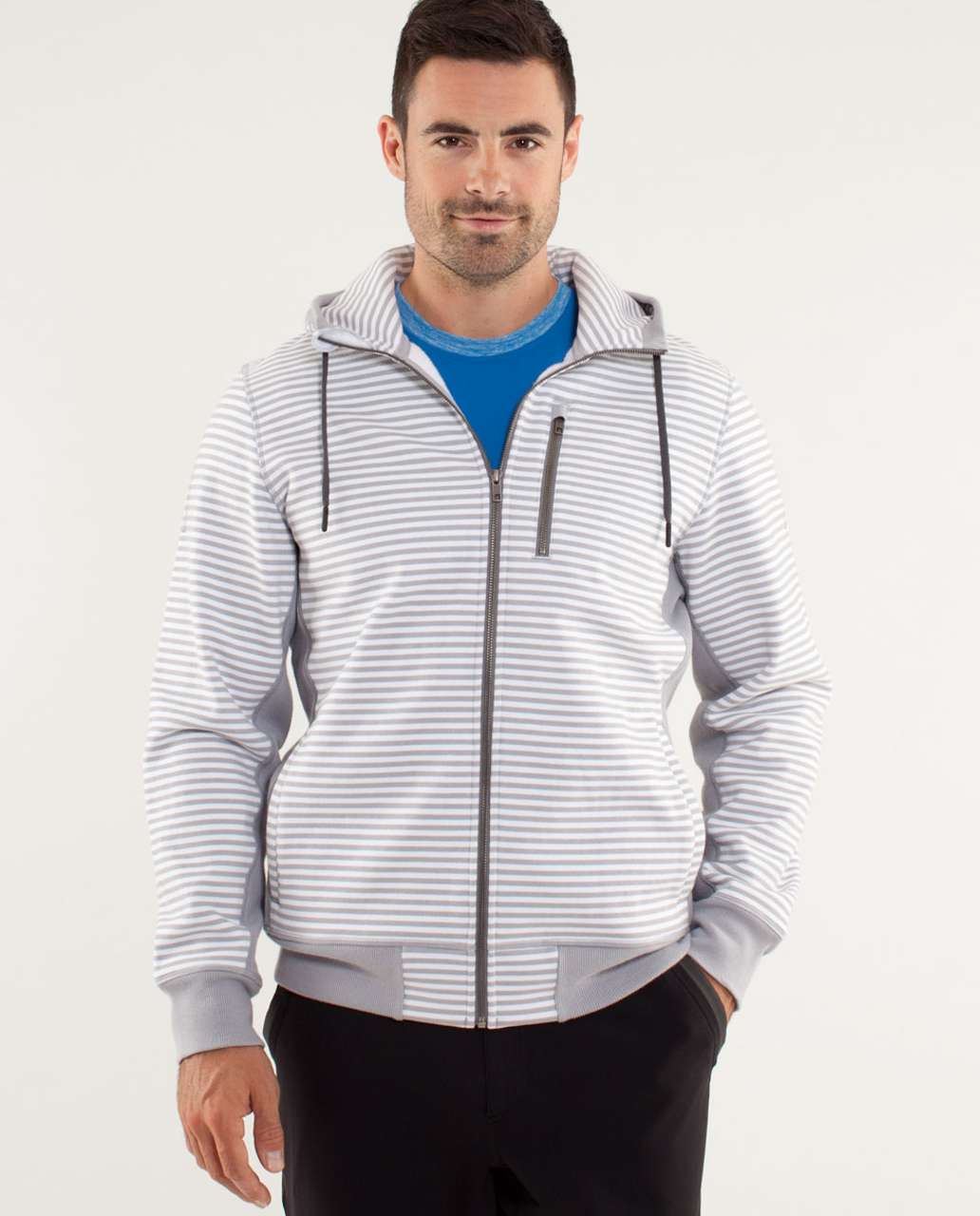 Lululemon Sequence Hoodie - Classic Stripe Printed White Silver Slate