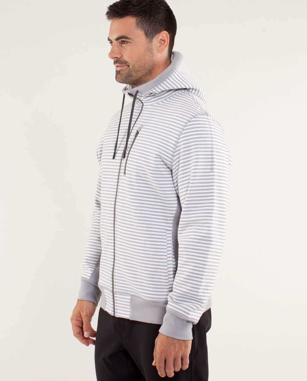 Lululemon Sequence Hoodie - Classic Stripe Printed White Silver Slate