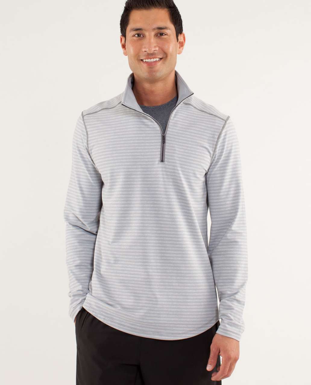 Lululemon Studio 1/2 Zip - Classic Stripe Heathered Silver Slate / Silver Slate