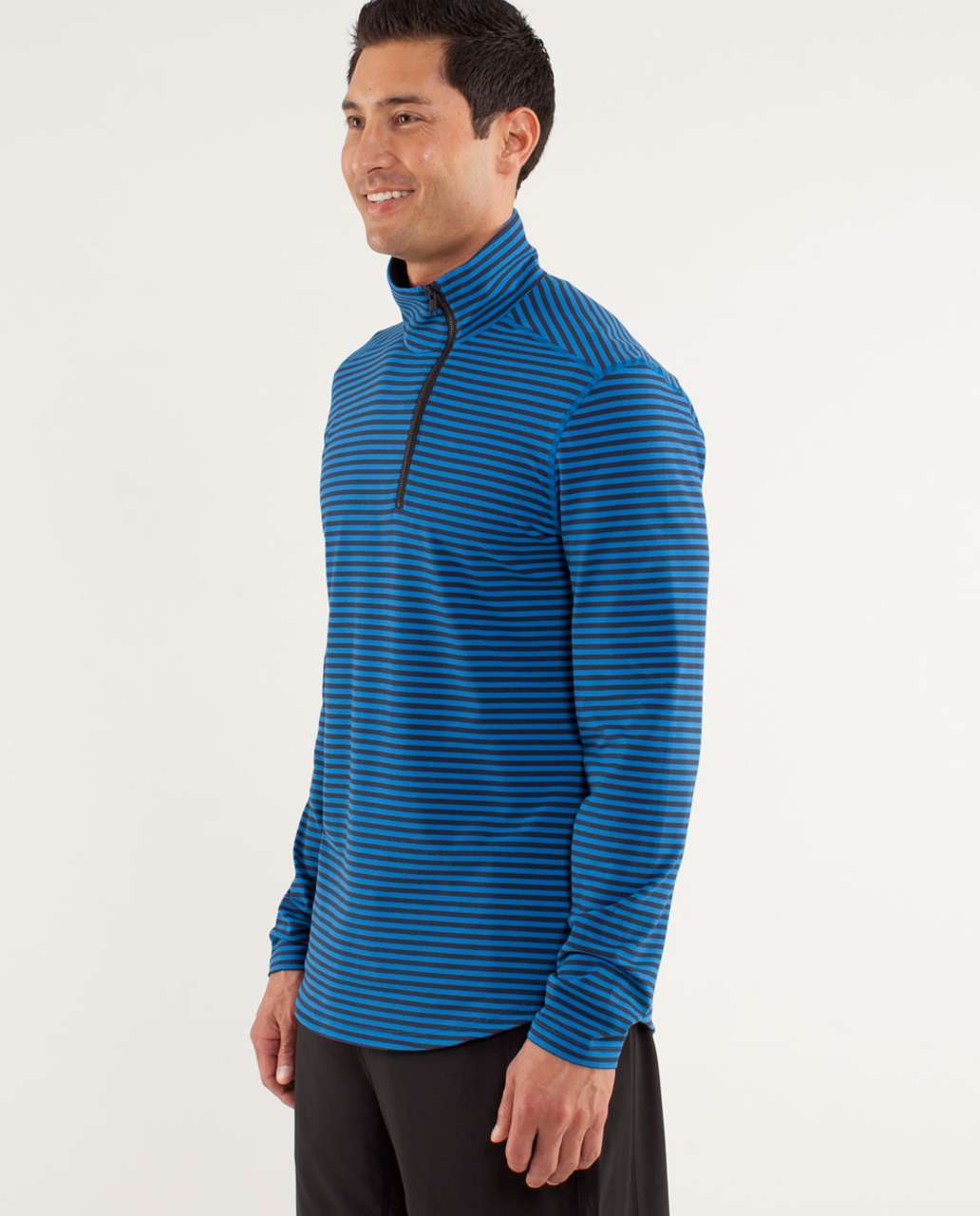 Lululemon Studio 1/2 Zip - Classic Stripe Deep Blue Black / Iris Blue