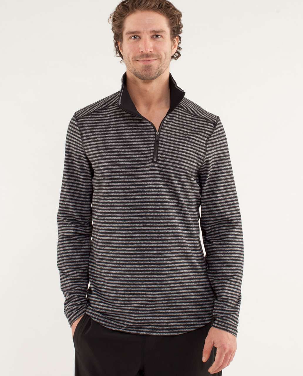 Lululemon Studio 1/2 Zip - Classic Stripe Heathered Black / Black