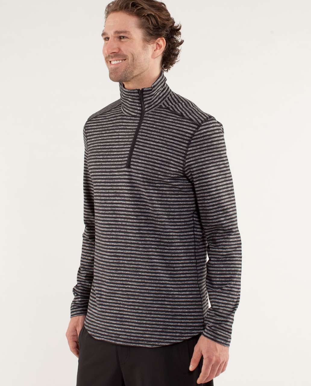 Lululemon Studio 1/2 Zip - Classic Stripe Heathered Black / Black