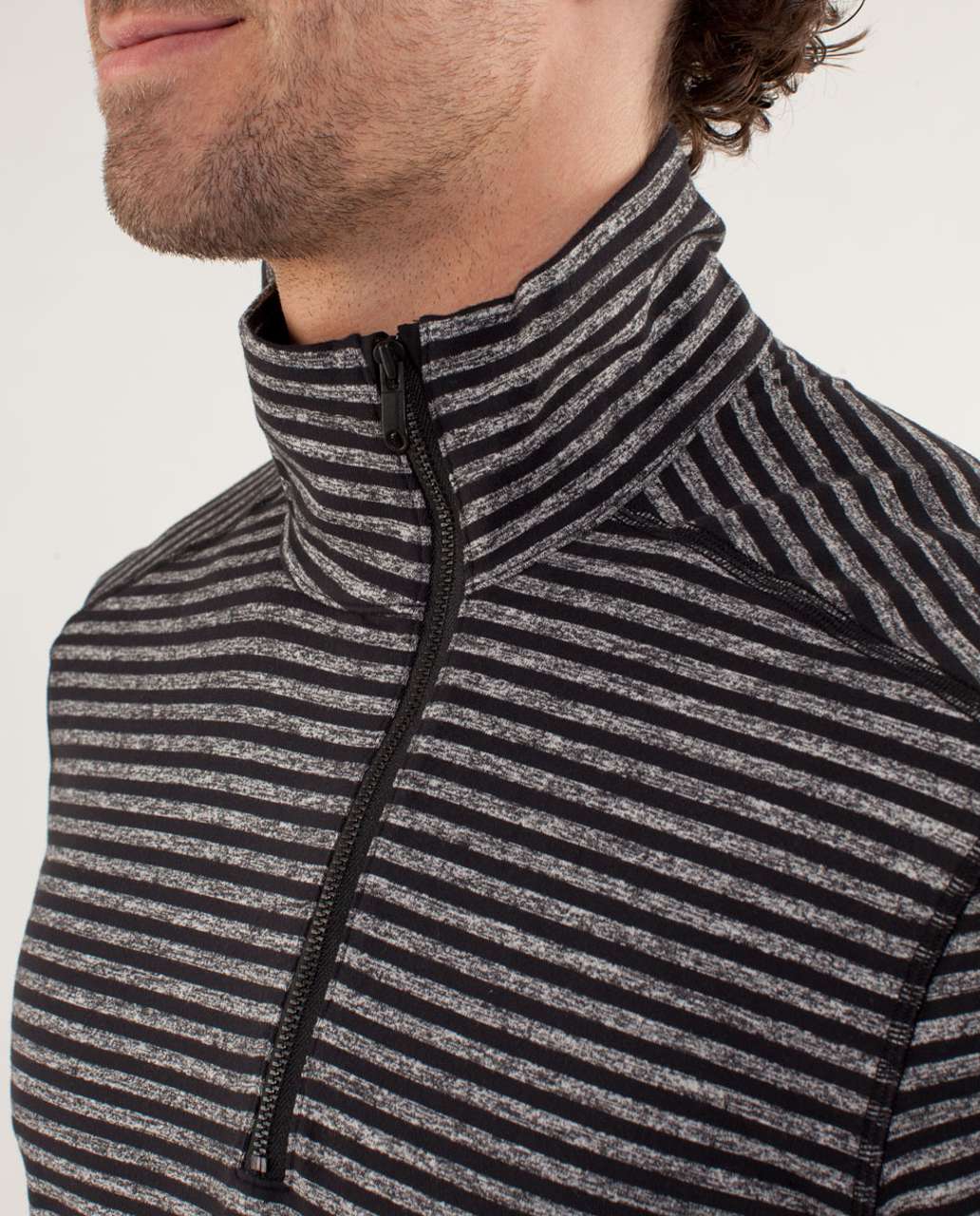 Lululemon Studio 1/2 Zip - Classic Stripe Heathered Black / Black