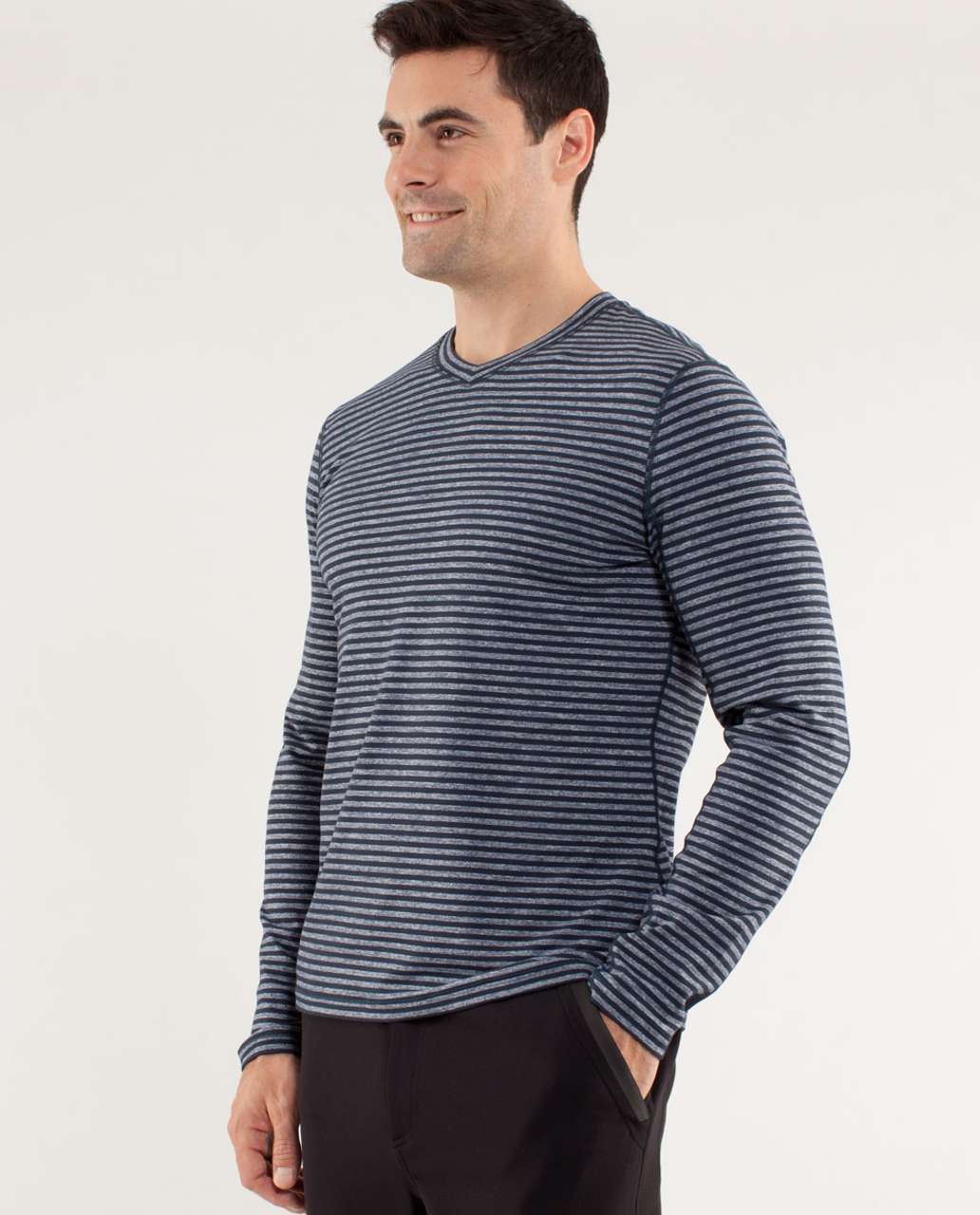 Lululemon Speed Long Sleeve - Classic Stripe Heathered Black Iris Blue / Black Iris Blue