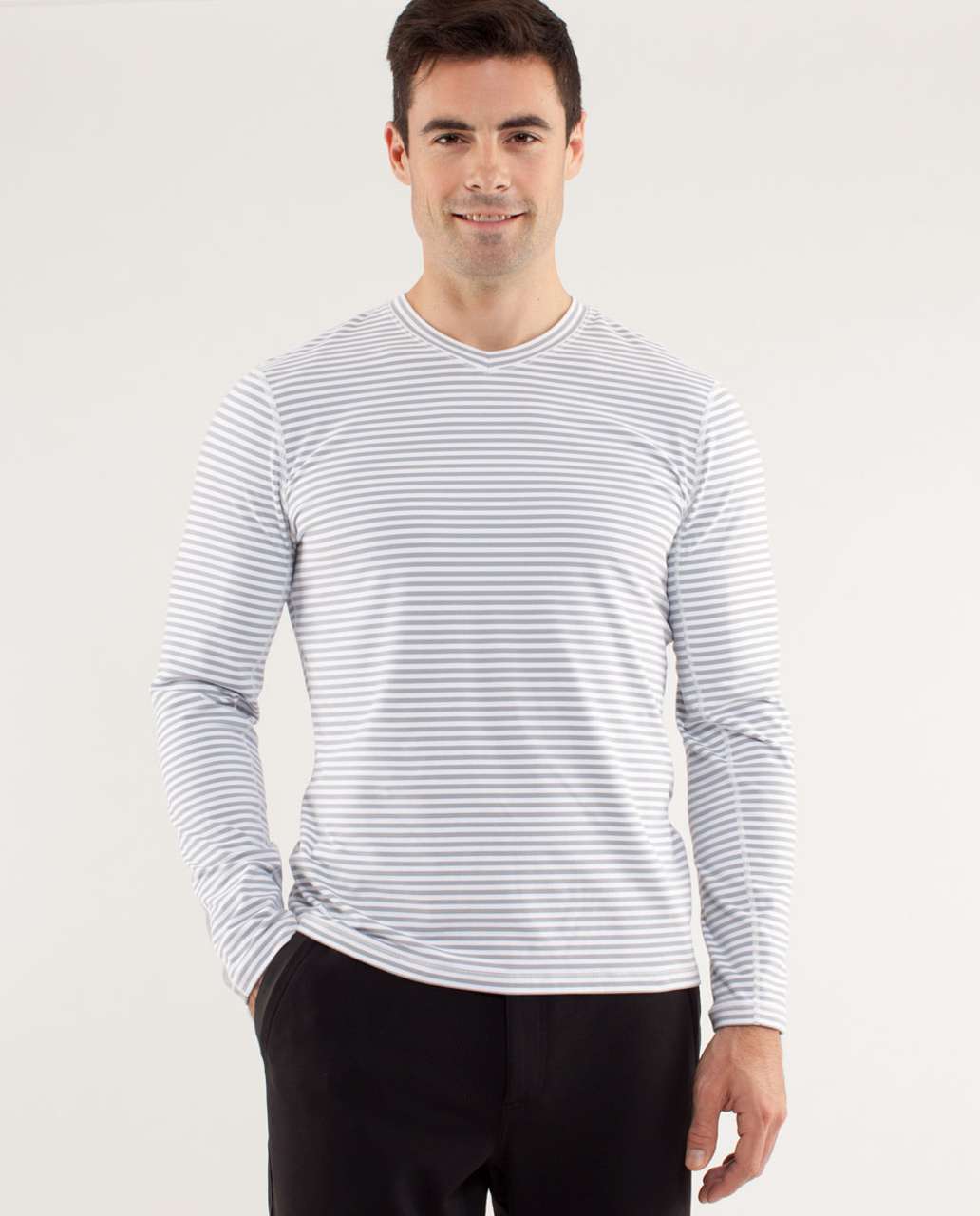 Lululemon Speed Long Sleeve - Classic Stripe White Silver Slate