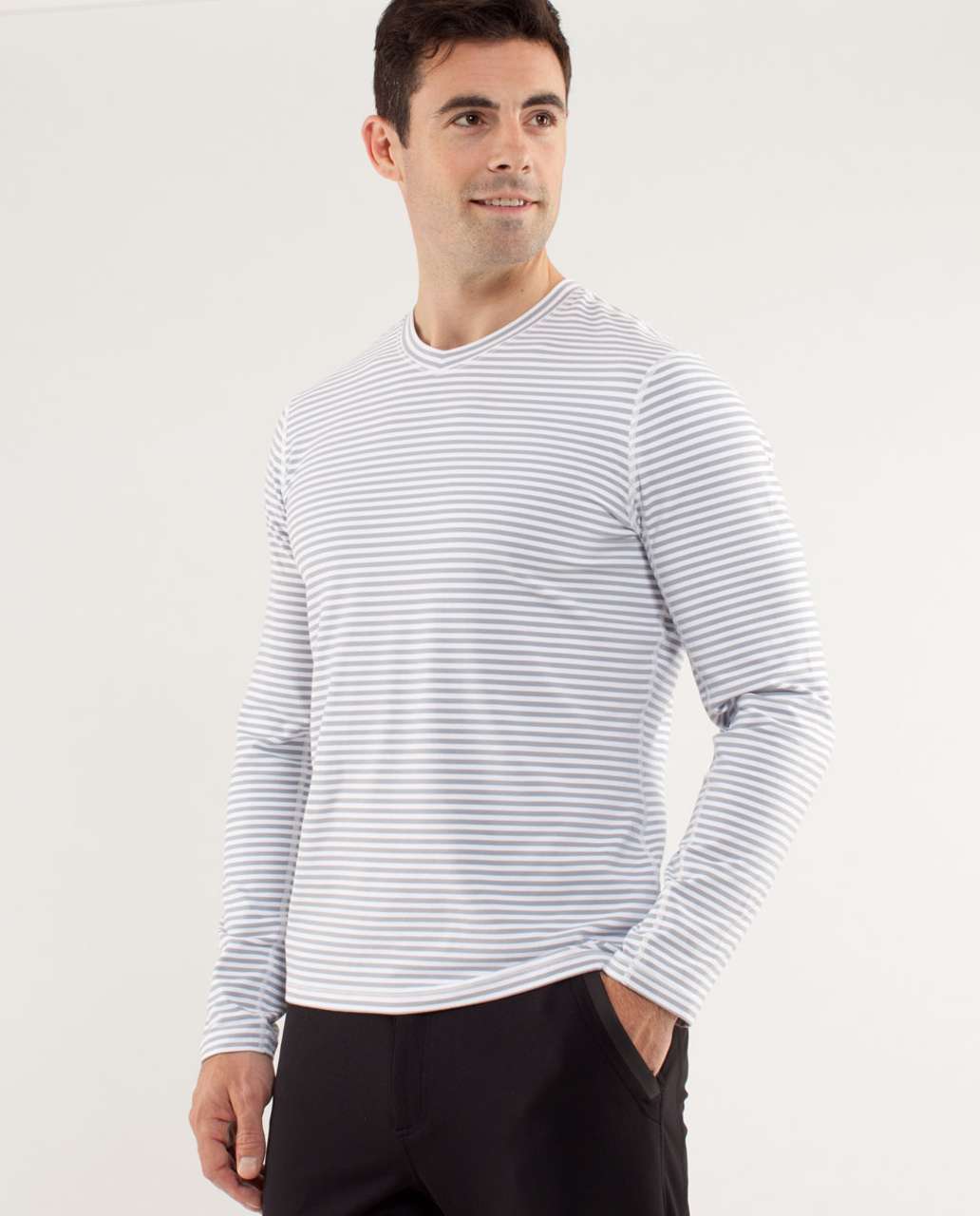 Lululemon Speed Long Sleeve - Classic Stripe White Silver Slate