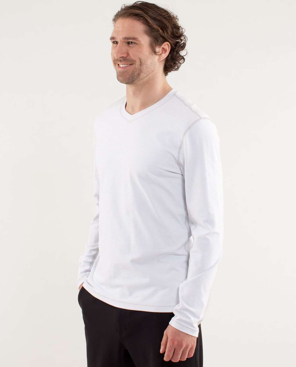 Lululemon Speed Long Sleeve - Smallish Stripe White / Smooth Silver