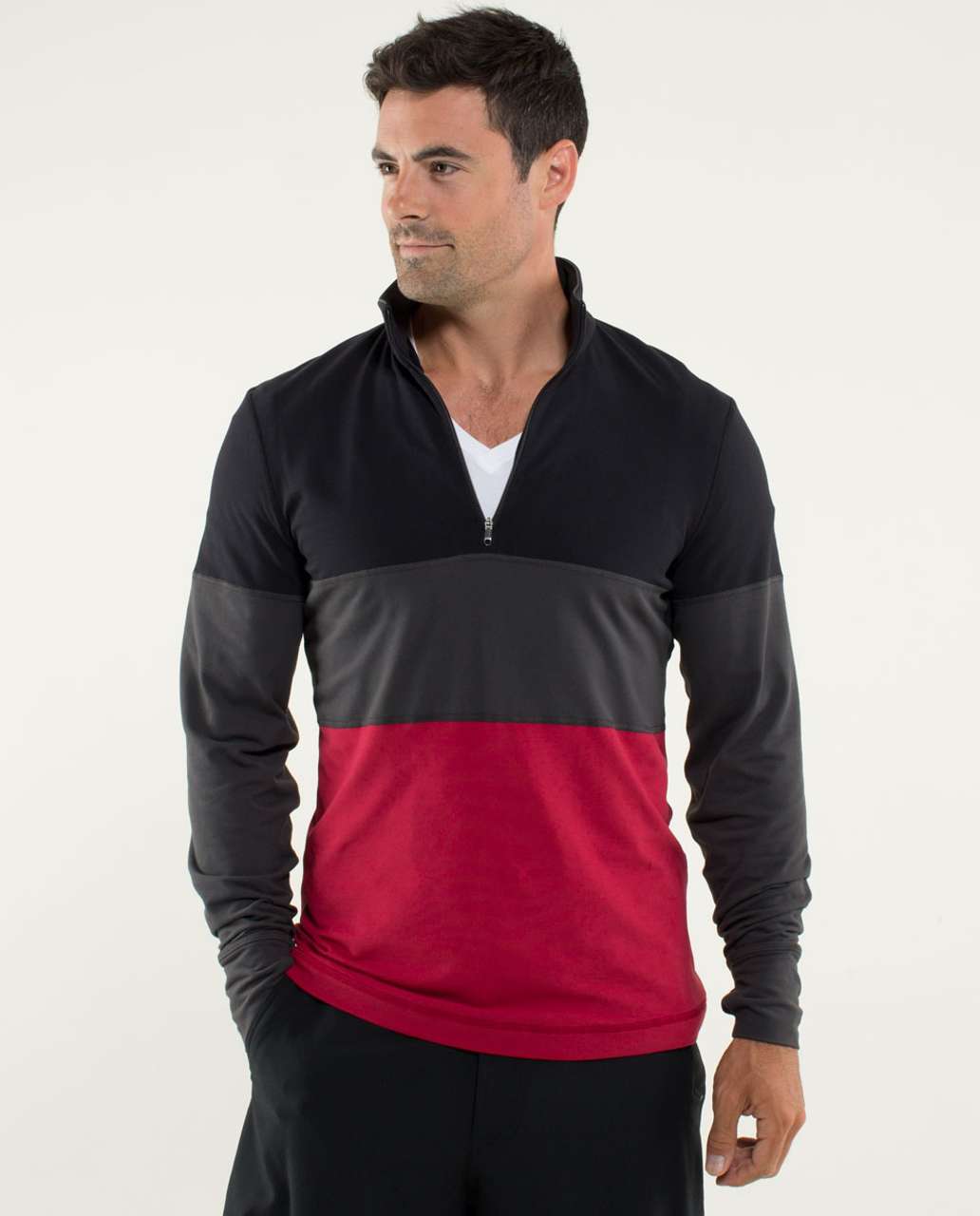 Lululemon Velocity 1/4 Zip - Black / Soot / Deepest Cranberry