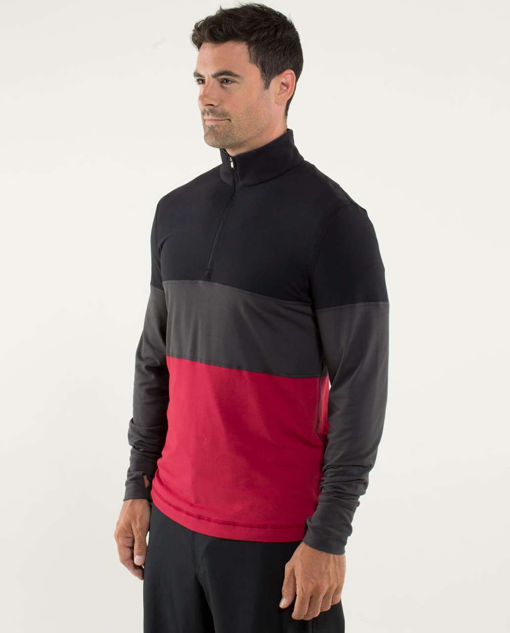 Lululemon Velocity 1/4 Zip - Black / Soot / Deepest Cranberry