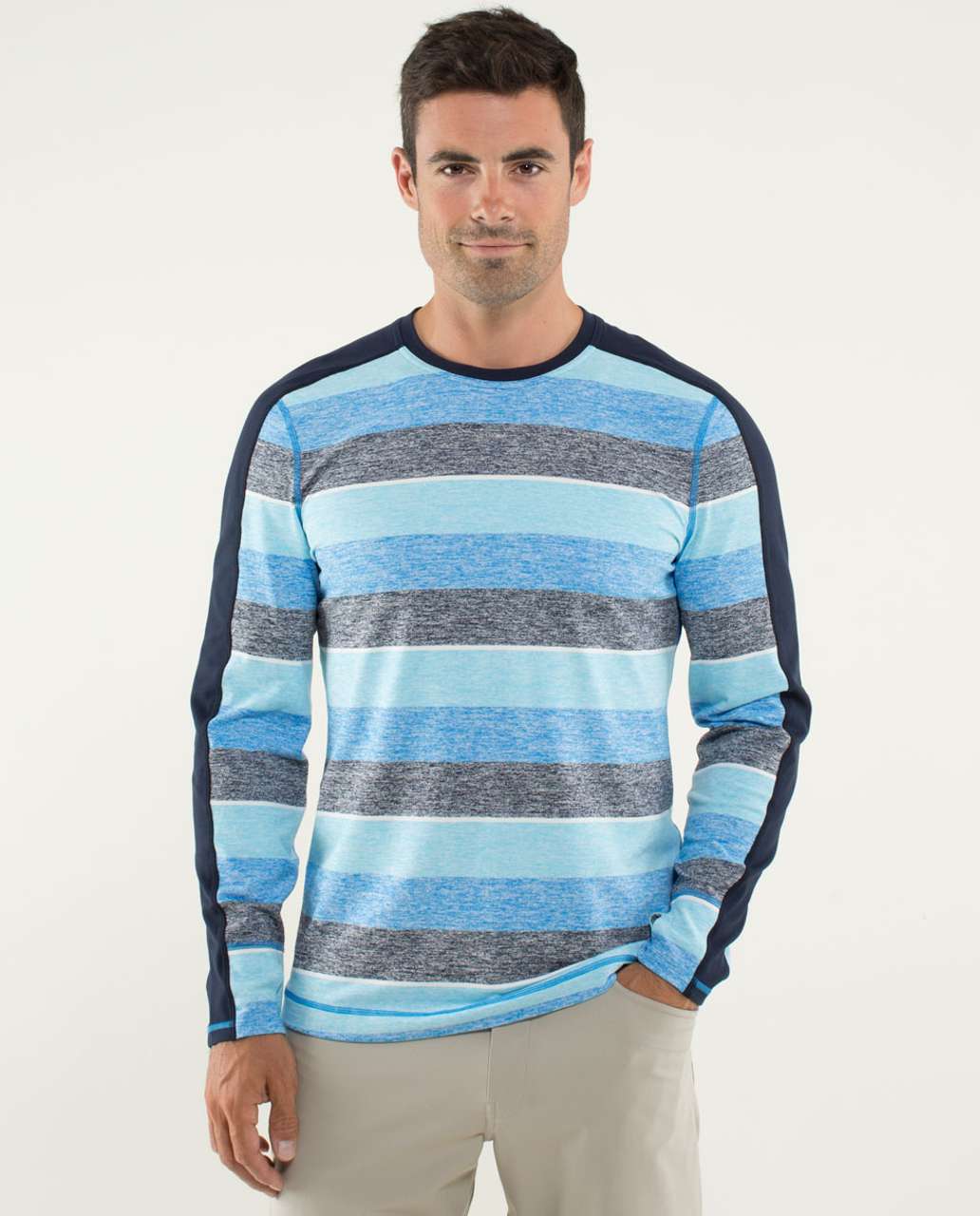 Lululemon Velocity Long Sleeve - First Descent Stripe Blue Moon Heathered