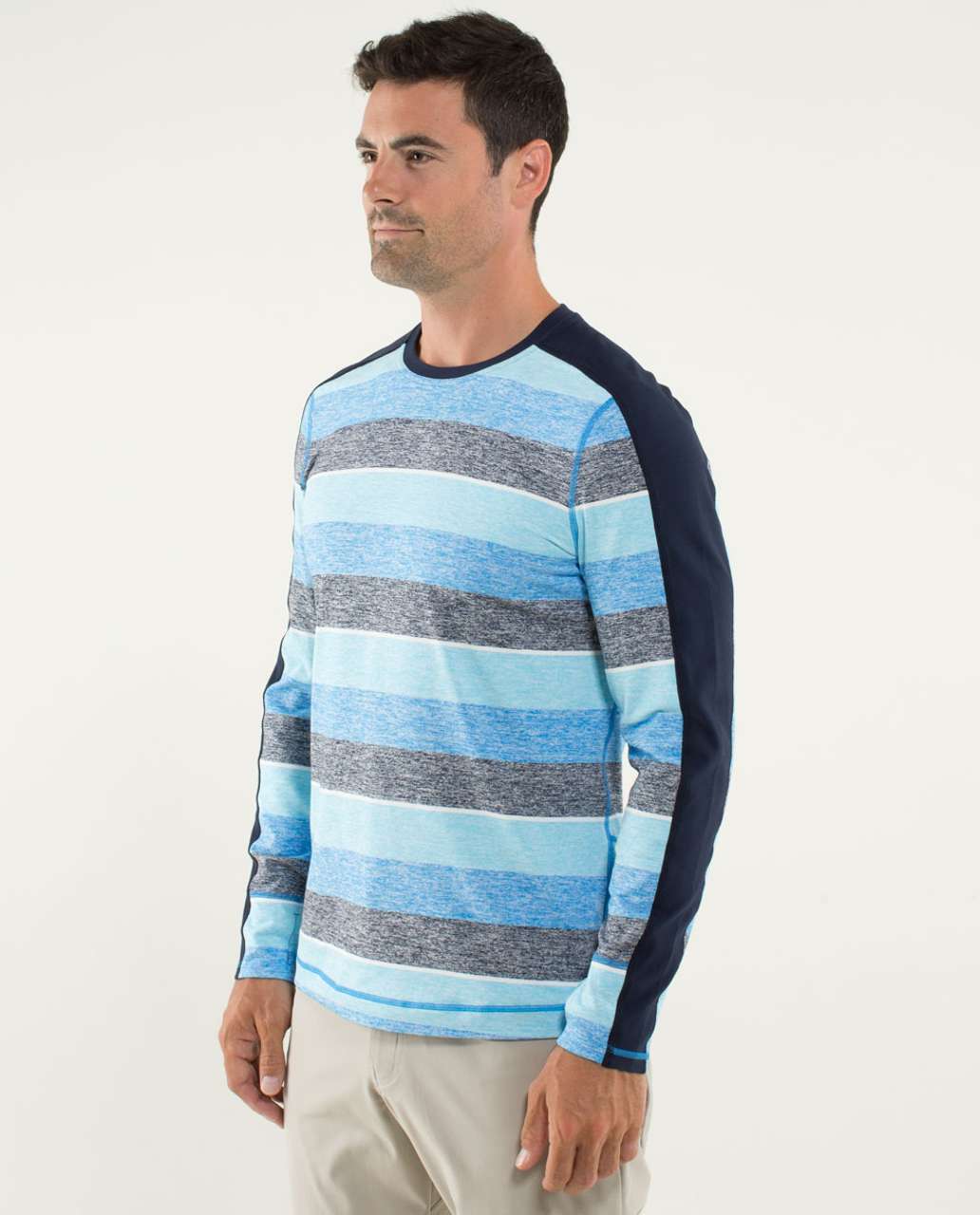 Lululemon Velocity Long Sleeve - First Descent Stripe Blue Moon Heathered