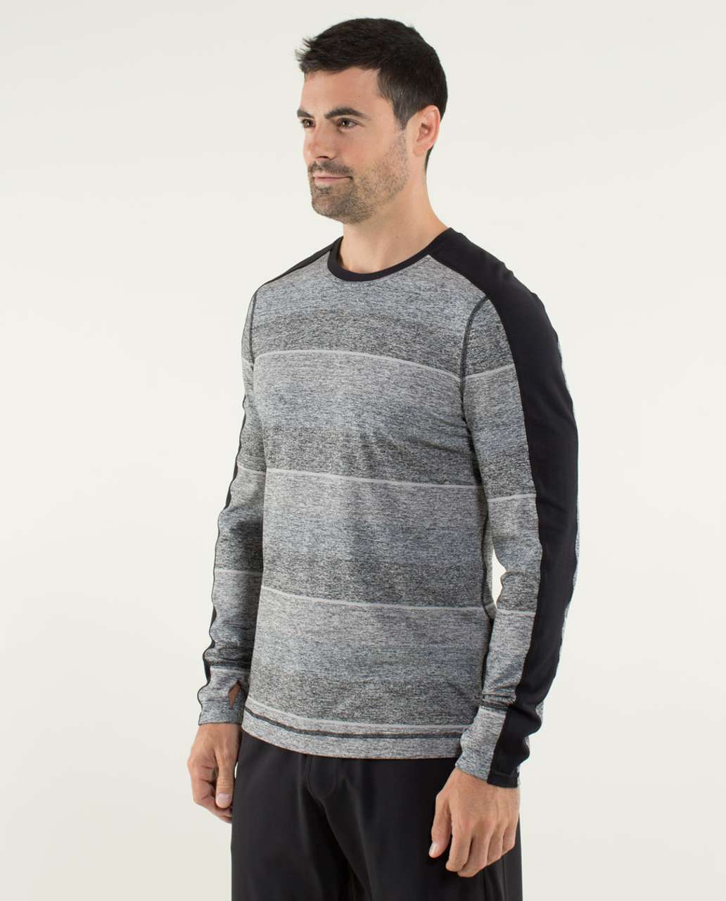 Lululemon Velocity Long Sleeve - First Descent Stripe Soot Light Heathered